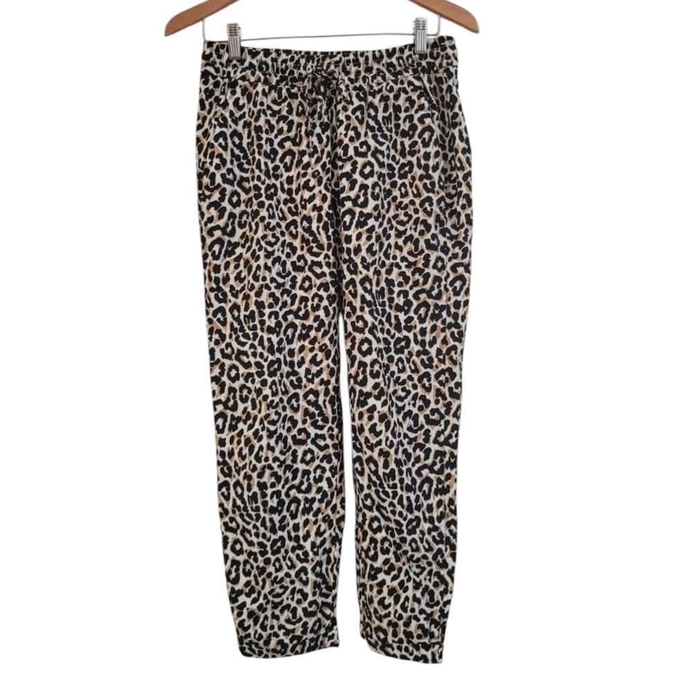 J.Crew Leopard Print Linen Cotton Drawstring Pants With Pockets Size 4 NWOT - Picture 2 of 6